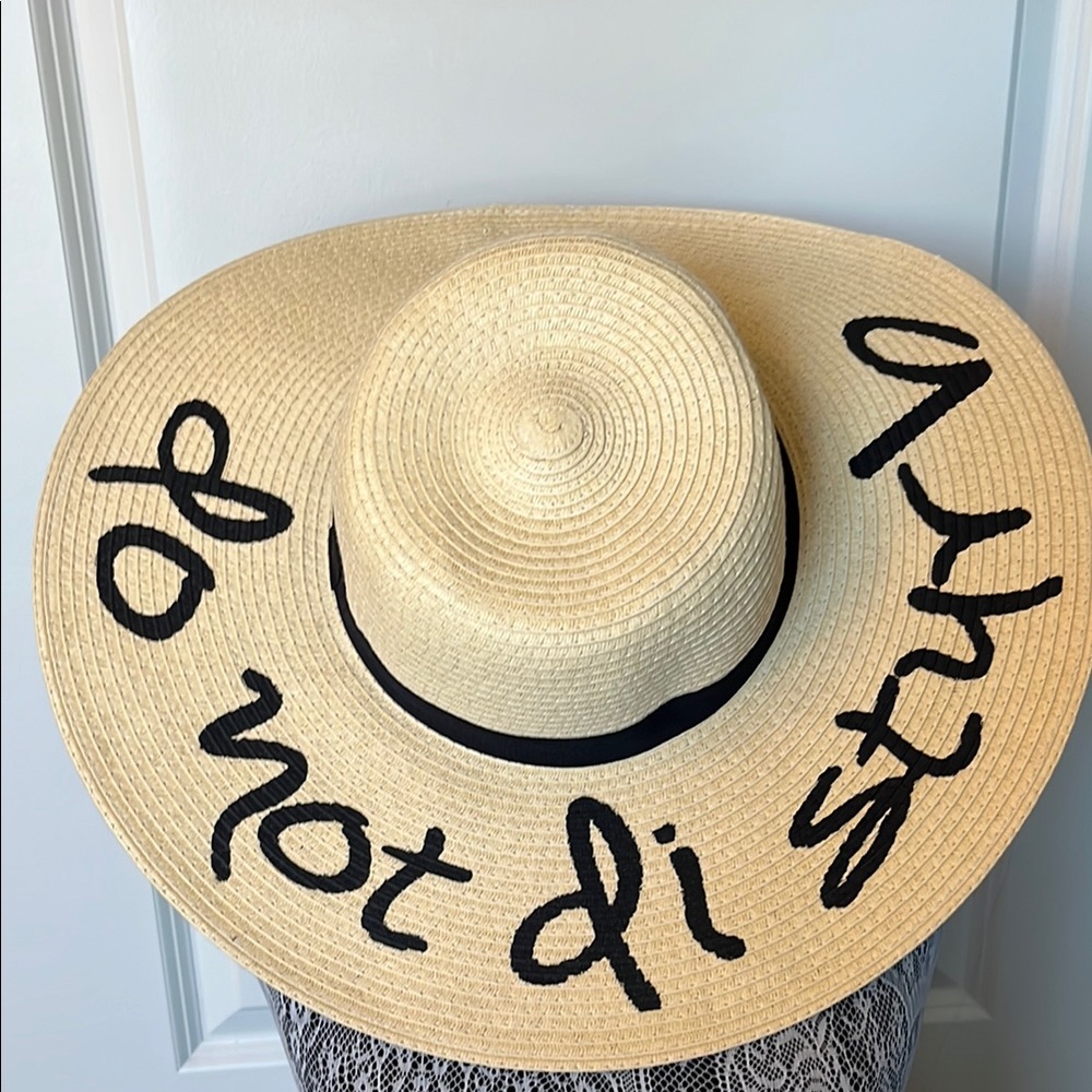 Stylish Straw Sun Hat with Black Script!